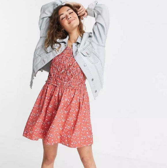 NWT Free People Cottage Core Floral Short Dress Smocked Front Poppy Combo - Picture 2 of 14